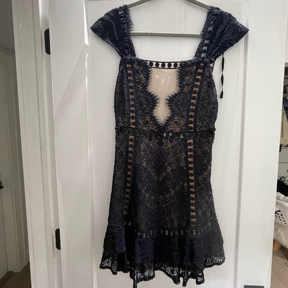 Black with nude lace mini dress